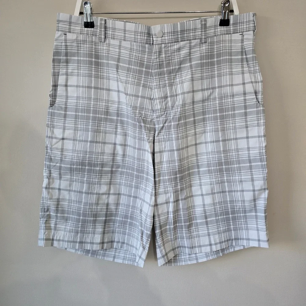 Nike Golf Tour Performance Dri-FIT Plaid Shorts Mens 36 Gray White‎ Checkered